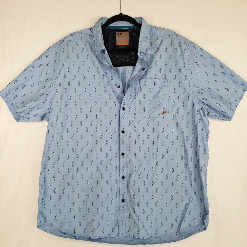 5.11 Tactical Blue Snap Button swiss Army Knife Print Shirt Mens Size XL